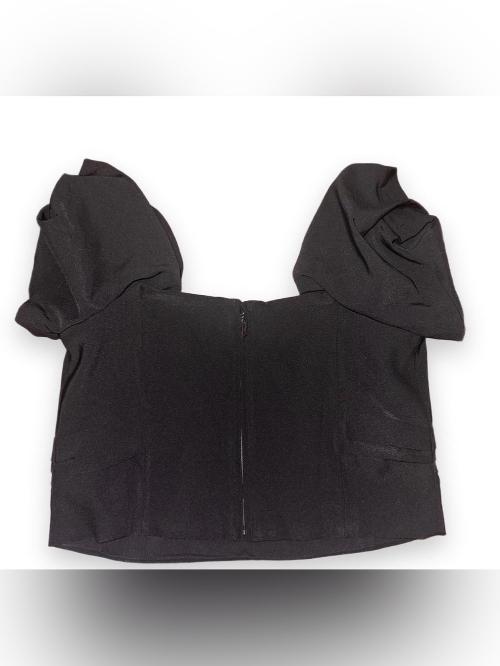 LOFT Black Off-Shoulder Crop Top with Puff Sleeves NWT - Picture 4 of 4